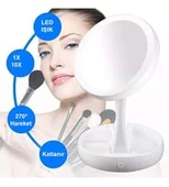 Işıklı Büyüteçli Makyaj Aynası, 10x Büyüteçli 21 Led Işıklı Seyahat Makyaj Aynası, Çift Taraflı Kompakt Ayna, Makyaj Masası ve Seyahat için Işıklı Makyaj Aynası. - 4