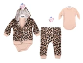 Kız Bebek Takım Leoparlı Kapişonlu Üç Parça - 1