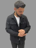Erkek Kaşe Mevsimlik Cep Detaylı Gömlek Modeli Siyah Ceket - 5
