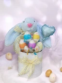 SOLE Premium Paskalya Temalı 45 cm Mavi Bunny Tavşan Hediye Kutusu - Dekoratif Yumurta ve Kalp Balon Detaylı - 1