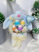 SOLE Premium Paskalya Temalı 45 cm Mavi Bunny Tavşan Hediye Kutusu - Dekoratif Yumurta ve Kalp Balon Detaylı - 3