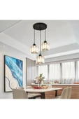 Luna Lighting Radiosa Model Siyah Renk Taşlı Dekoratif Salon Mutfak Yatak Odası Hol Antre Üçlü Sarkıt Avize - 5