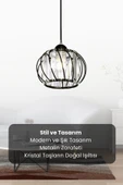 Luna Lighting Quattro Model Siyah Renk Kaplama Metal Kristal Taşlı Salon Oturma Odası Tavan Sarkıt Avize - 5