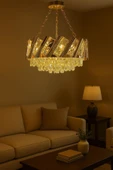 Luna Lighting Firuze Model Gold Kaplama Şık Taşlı Salon Antre Oturma Misafir Odası Modern Avize - 2
