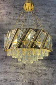 Luna Lighting Firuze Model Gold Kaplama Şık Taşlı Salon Antre Oturma Misafir Odası Modern Avize - 3