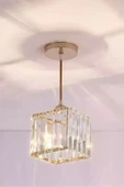 Luna Lighting Modern Luxury Sarkıt Avize Hol Antre Sarı Kare Kristal Taşlı Avize - 2