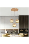 Luna Lighting Venezia Model Gold Renk Taşlı Estetik Dekoratif Salon Mutfak Yatak Odası Hol Antre Üçlü Sarkıt Avize - 4