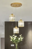 Luna Lighting Radiosa Gold Renk Kristal Taşlı Dekoratif Modern Salon Mutfak Hol Oda Antre Üçlü Sarkıt Avize - 5