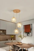 Luna Lighting Venezia Model Gold Renk Taşlı Estetik Dekoratif Salon Mutfak Yatak Odası Hol Antre Üçlü Sarkıt Avize - 1