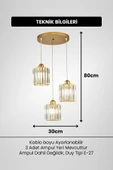 Luna Lighting Radiosa Gold Renk Kristal Taşlı Dekoratif Modern Salon Mutfak Hol Oda Antre Üçlü Sarkıt Avize - 4