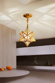 Luna Lighting Mira Model Yıldız Gold Renk Kaplama Metal Salon Yatak Mutfak Hol Modern Tavan Sarkıt Avize - 1