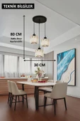 Luna Lighting Radiosa Model Siyah Renk Taşlı Dekoratif Salon Mutfak Yatak Odası Hol Antre Üçlü Sarkıt Avize - 3