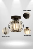 Luna Lighting Bella Luce Model Siyah Renk Metal Kristal Taşlı Salon Mutfak Yatak Oturma Odası Plafonyer Avize - 4