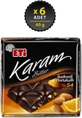 Eti Karam %54 Kakaolu Bademli Portakallı Bitter Çikolata 60 g x 6 Adet - 2