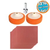 Araba Pasta Cila Polisaj Süngeri Seti Kırmızı Kaliteli Su Zımparası Kağıt 150 mm 13 Parça Set - 1
