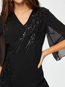 Taş Ve Boncuk Süslemeli Şifon Kollu V Yaka Abiye Elbise  Faik Sönmez thumbnail 9