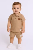 ERKEK BEBEK ŞORTLU TAKIM POLO YAKA DÜĞMELİ DÜZ RENK E8 - 6