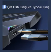 Monozone 8 Fanlı 18-11İnç RGB Işıklı Notebook Laptop Soğutucu Fan Yükseklik Ayarlı Sessiz LCD Pro Stand Çift USB 1 Type-c Giriş - 5