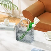 Nettenevime Çanta Vazo Köşeli Model Cam Çiçek Vazosu Dekoratif Antrasit Vazo Büyük Boy Glass Bag Vase - 4