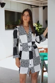 Kadın Desenli Mini Ceket Yaka Elbise FRN3020 - 1