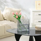 Nettenevime Çanta Vazo Köşeli Model Cam Çiçek Vazosu Dekoratif Antrasit Vazo Büyük Boy Glass Bag Vase - 5