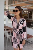 Kadın Desenli Mini Ceket Yaka Elbise FRN3020 - 8