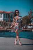 Kadın Çiçek Desenli Kısa Elbise FRN30380 - 7