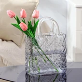 Nettenevime Çanta Vazo Köşeli Model Cam Çiçek Vazosu Dekoratif Antrasit Vazo Büyük Boy Glass Bag Vase - 1