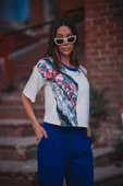 Kadın Asimetrik Desenli Kısa Kollu Bluz FRN1006 - 1