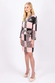 Kadın Desenli Mini Ceket Yaka Elbise FRN3020 - 12