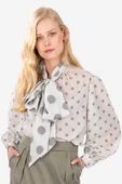 Kadın Puantiye Desenli Fularlı Bluz FRN1003 - 3