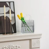 Nettenevime Çanta Vazo Köşeli Model Cam Çiçek Vazosu Dekoratif Antrasit Vazo Büyük Boy Glass Bag Vase - 7