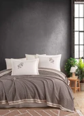 Newhome Damalı El Nakışlı %100 Pamuk Pike Takımı Kahve - 1