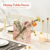Çanta Vazo Köşeli Model Cam Çiçek Vazosu Dekoratif Pembe Vazo Büyük Boy Glass Bag Vase - 4