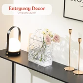 Nettenevime Çanta Vazo Köşeli Model Cam Çiçek Vazosu Dekoratif Şeffaf Vazo Büyük Boy Glass Bag Vase - 5