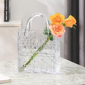 Nettenevime Çanta Vazo Köşeli Model Cam Çiçek Vazosu Dekoratif Şeffaf Vazo Büyük Boy Glass Bag Vase - 1