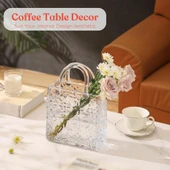 Nettenevime Çanta Vazo Köşeli Model Cam Çiçek Vazosu Dekoratif Şeffaf Vazo Büyük Boy Glass Bag Vase - 8