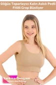 Premium Göğüs Toparlayıcı Sarkma Önleyen Spor Günlük Kalın Askılı Pedli Fitilli Crop Büstiyer - 1