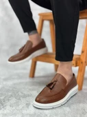 BA0005 Bağcıksız Yüksek Taban Klasik Püsküllü Taba Cilt Corcik Erkek Ayakkabı - 1