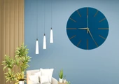 Ahşap Minimal Dekoratif Duvar Saati - 33x33 cm İndigo - 1