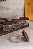 Snippy Bella 5 Parça Tepsili Ahşap Vakumlu Kapaklı Cam Kahvaltılık Çok Amaçlı Cam Çerezlik 235 ml - 2