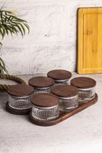 Snippy Bella 8 Parça Tepsili Ahşap Vakumlu Kapaklı Cam Kahvaltılık Çok Amaçlı Cam Çerezlik 235ml - 1
