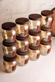 Snippy Fatty Gold - 12'li Vakumlu Ahşap Kapaklı Etiketli Cam Baharatlık Takımı Saklama Kabı Seti 580 ml - 3