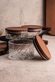 Snippy Grade Milla Yuvarlak 4 Parça Tepsili Ahşap Vakumlu Kapaklı Tepsili Cam Kahvaltılık Çerezlik 235 ml - 4