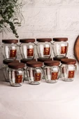 Snippy Fatty - 12'li Vakumlu Ahşap Kapaklı Etiketli Cam Baharatlık Takımı Saklama Kabı Seti 580 ml - 3