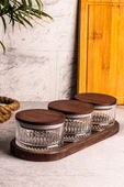 Snippy Bella 4 Parça Tepsili Ahşap Vakumlu Kapaklı Cam Kahvaltılık Çok Amaçlı Cam Çerezlik 235 ml - 4