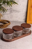 Snippy Bella 4 Parça Tepsili Ahşap Vakumlu Kapaklı Cam Kahvaltılık Çok Amaçlı Cam Çerezlik 235 ml - 6