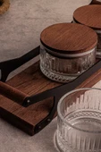 Snippy Grade Bella Yuvarlak 8 Parça Tepsili Ahşap Vakumlu Kapaklı Tepsili Cam Kahvaltılık Çerezlik 235 ml - 6