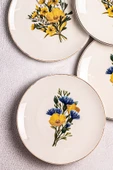 Snippy Flowy - 6 Parça Porselen Kahvaltı Takımı Pasta Seti Kenarları Silik Vintage Tuval Model Tabak 21cm - 8