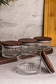 Snippy Bella 5 Parça Tepsili Ahşap Vakumlu Kapaklı Cam Kahvaltılık Çok Amaçlı Cam Çerezlik 235 ml - 7